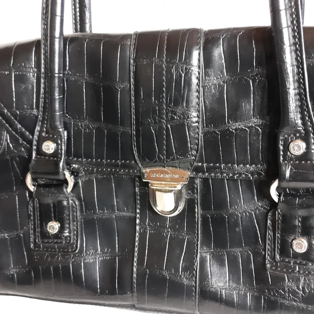 Liz Claiborne Black Croc-Embossed Tote Bag